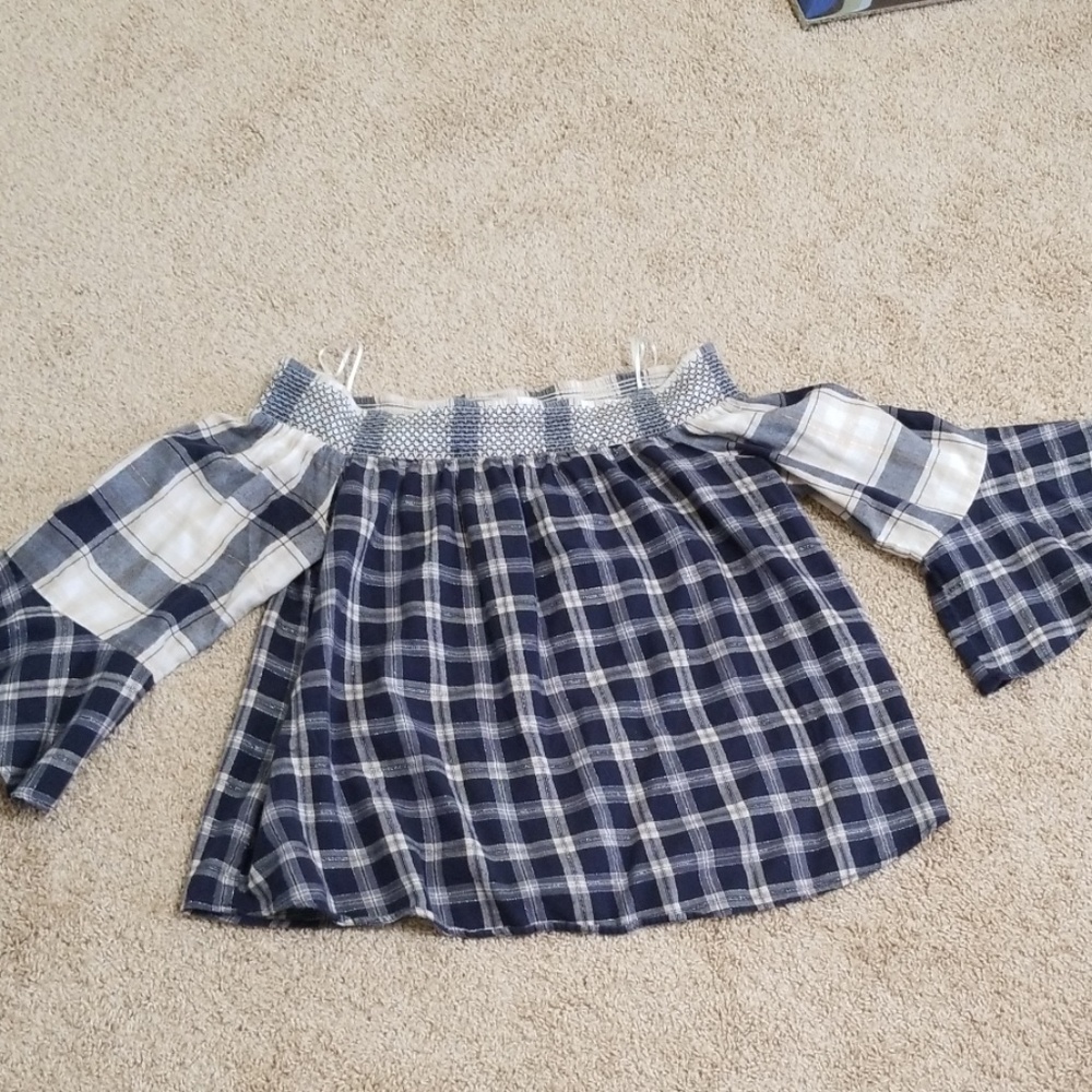 Loft size M women's Blue and Beige Plaid shirt